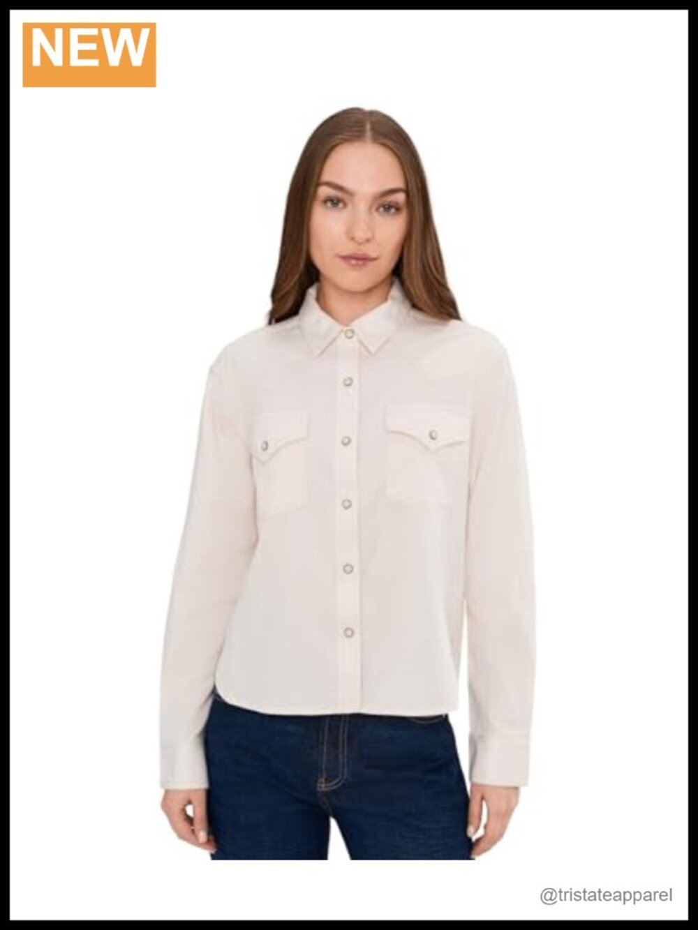 Classic Fit Snap Button Down Shirt Women's Cotton Long Sleeve Western